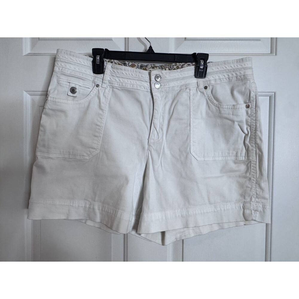 Dakota Blue White Women's Shorts Mid Rise 5 Pocket Flap with Button